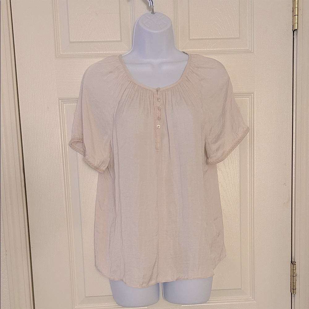 Women's Lightweight Scoop Neck Button Front Top - Cream
